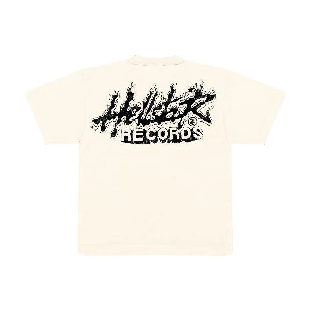 Los Angeles manufactured cream tee with vintage wash and Hellstar graphics