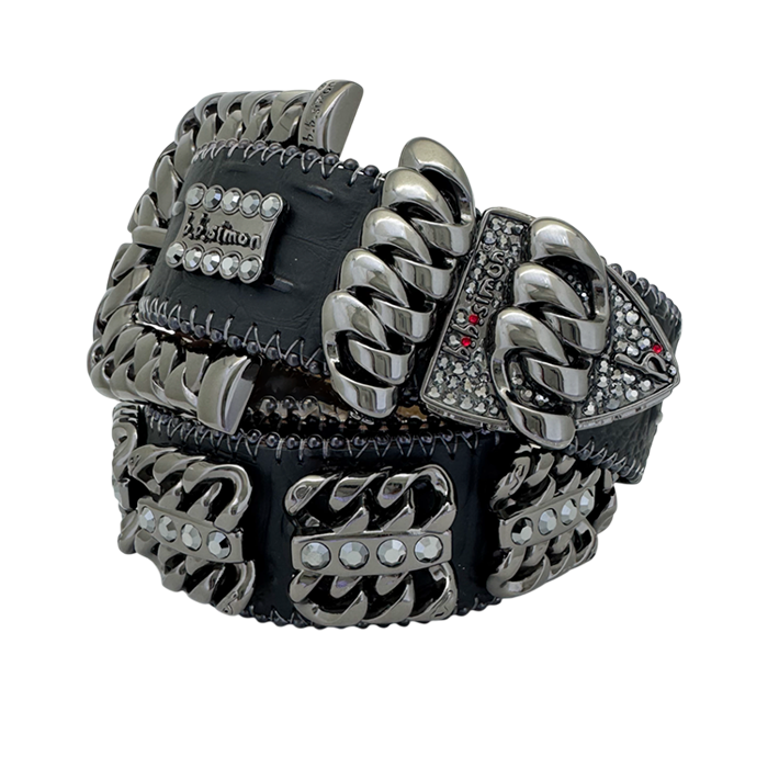 BB Simon Black/Black Curb Chain 360 Belt with Jet Hematite Detail