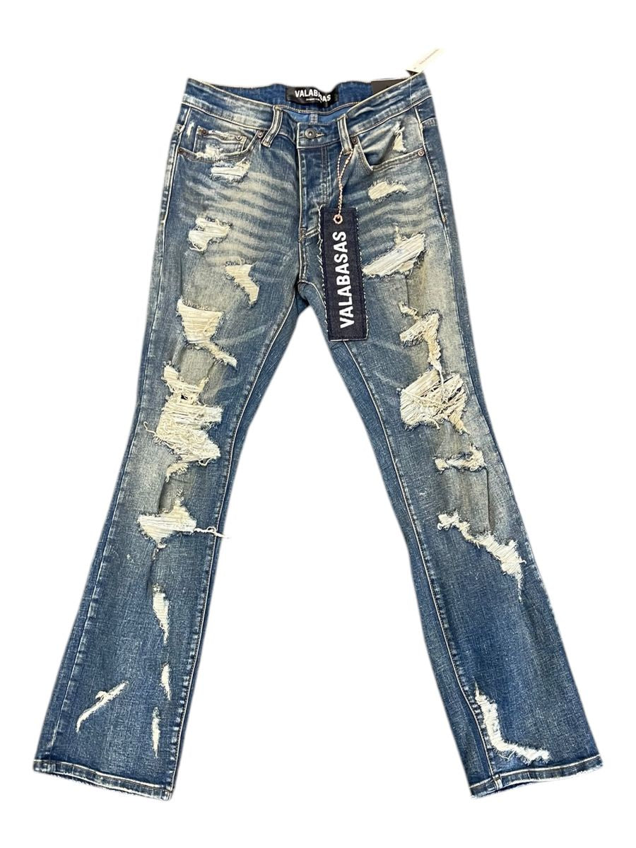 Valabasas Thrashed Vintage Blue Wash Straight Jeans, featuring distressed details and a relaxed fit for a stylish, laid-back look