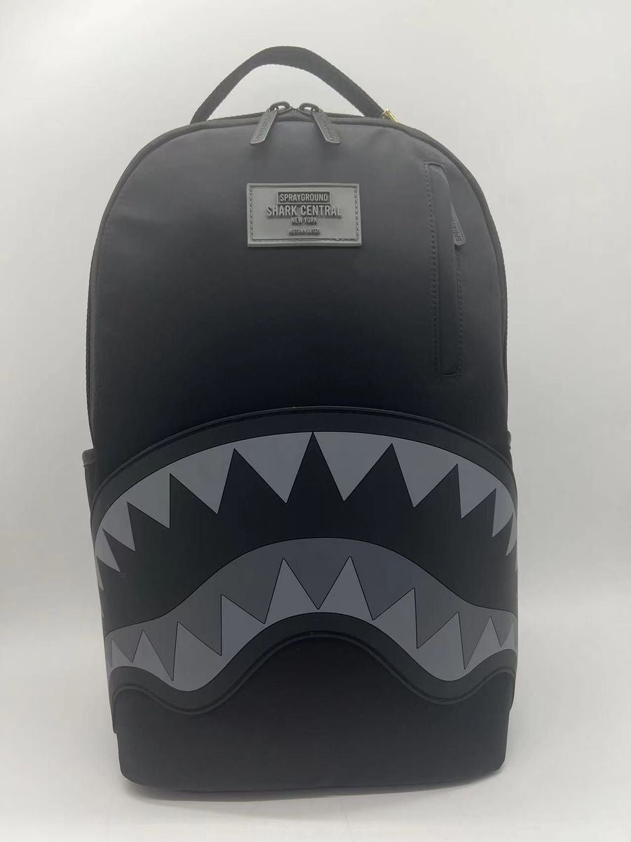Sprayground Shark Central Nylon Black Backpack showcasing front design and sturdy nylon material