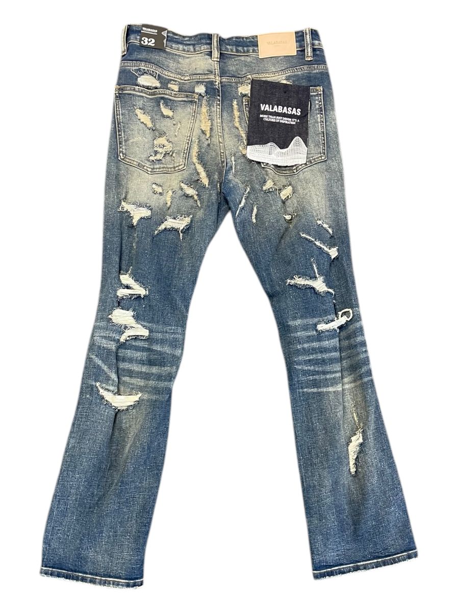 Valabasas Thrashed Vintage Blue Wash Straight Jeans for a stylish and worn-in look