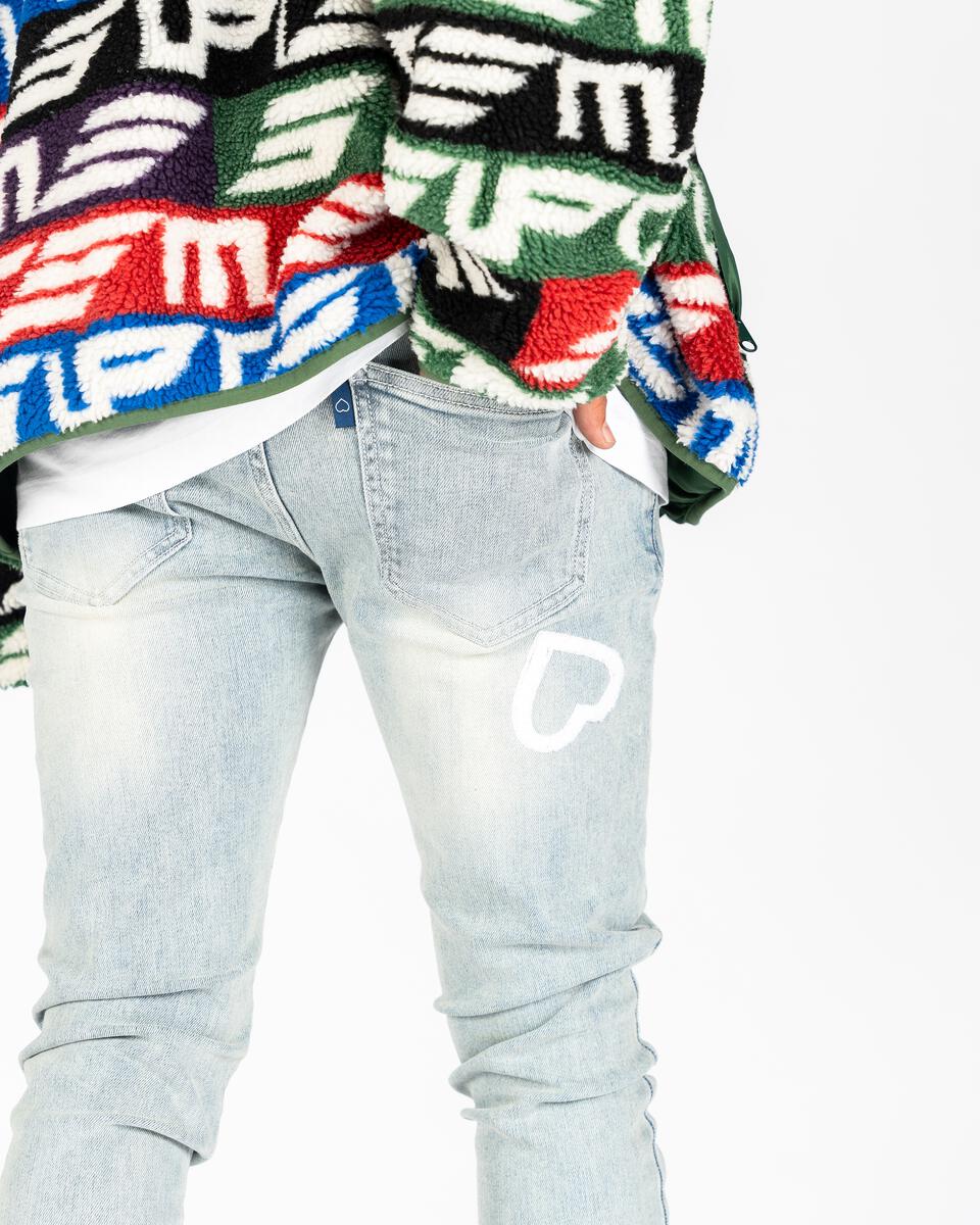 Stylish and trendy PHEELINGS Luminous Love Light Blue Flare Stack Denim jeans with unique flare stack design