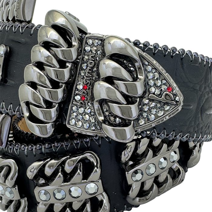 BB Simon Curb Chain 360 Belt - Black/Black with Jet Hematite detailing