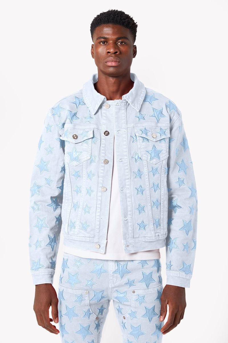 Guapi Aqua Blue Stars Denim Jacket Fresh Society