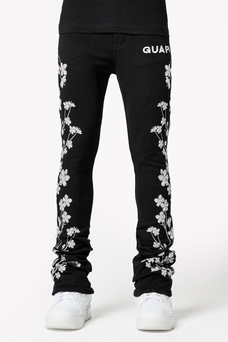 Guapi Obsidian Black Blossom V2 Denim Jeans with side and back pockets
