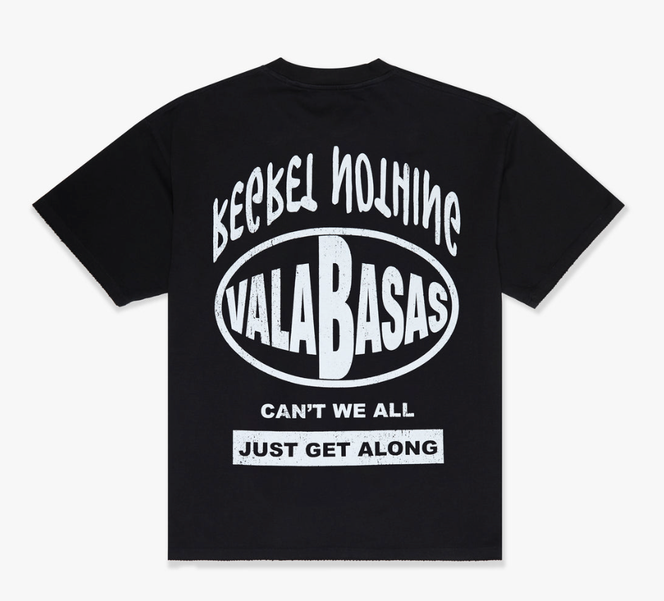 A black T-shirt featuring the Valabasas People's Enemy logo with product code VLBS-VT4-1028, showcasing a sleek design suitable for casual wear