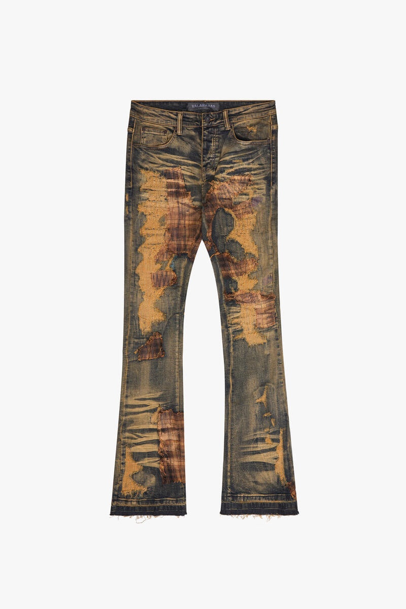 Valabasas Sigma Vintage Blue Stacked Flare Jeans - High-Waisted Denim Pants with Distressed Details and Wide Leg Silhouette