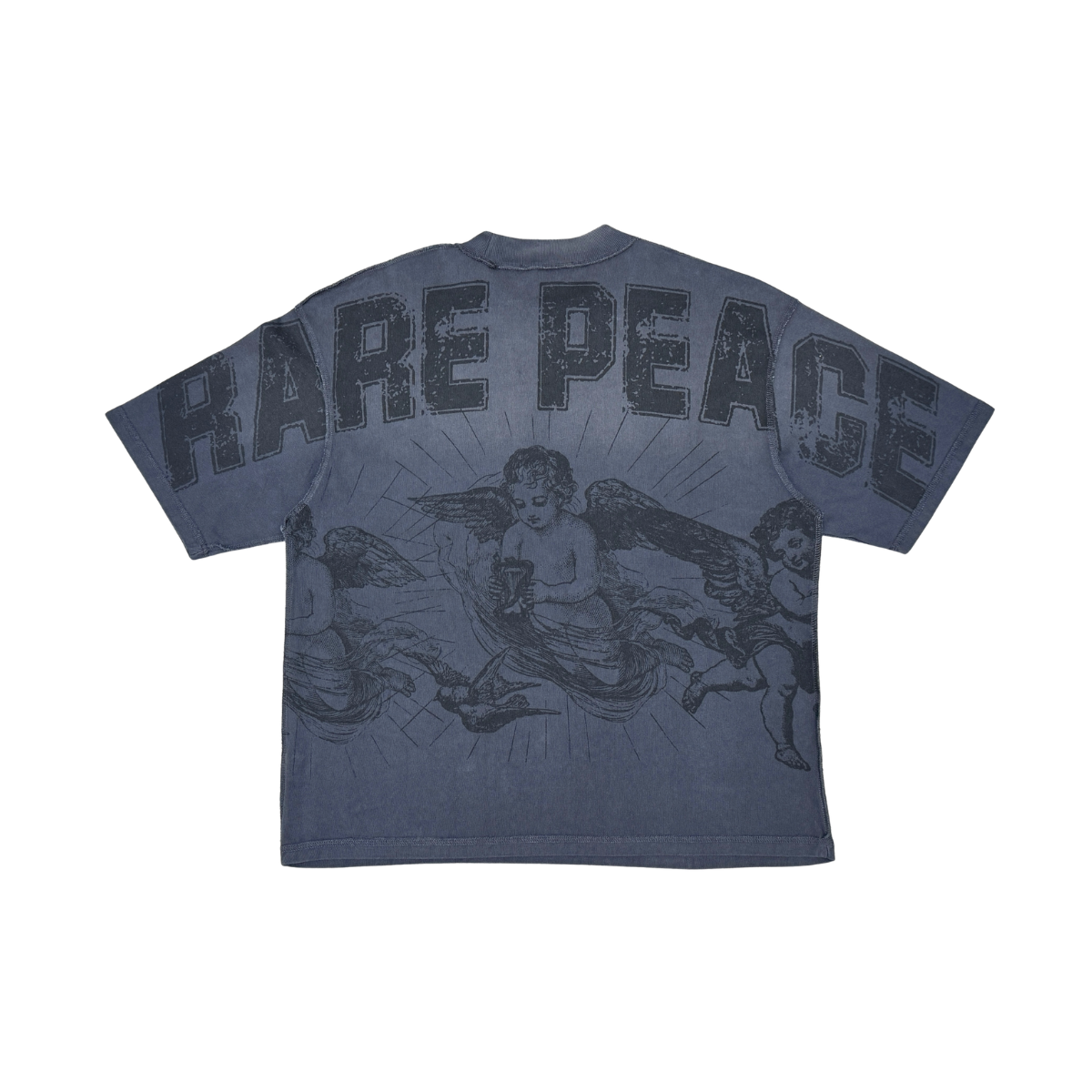 Rare Peace "No Faith Baby Angels" Rhinestone Dark Grey Tee