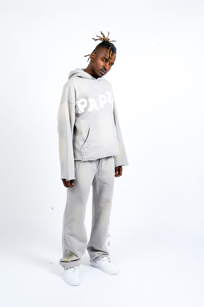 Paper Money "Paper" Rhinestone Grey Pullover Hoodie