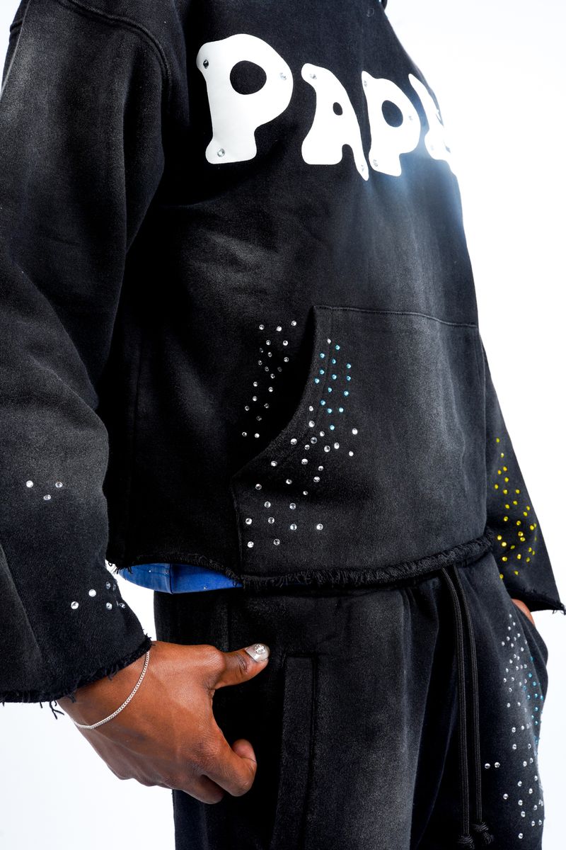 Paper Money "Paper" Rhinestone Black Pullover Hoodie