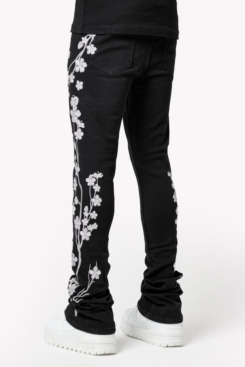 Tapered fit denim jeans in obsidian black blossom V2