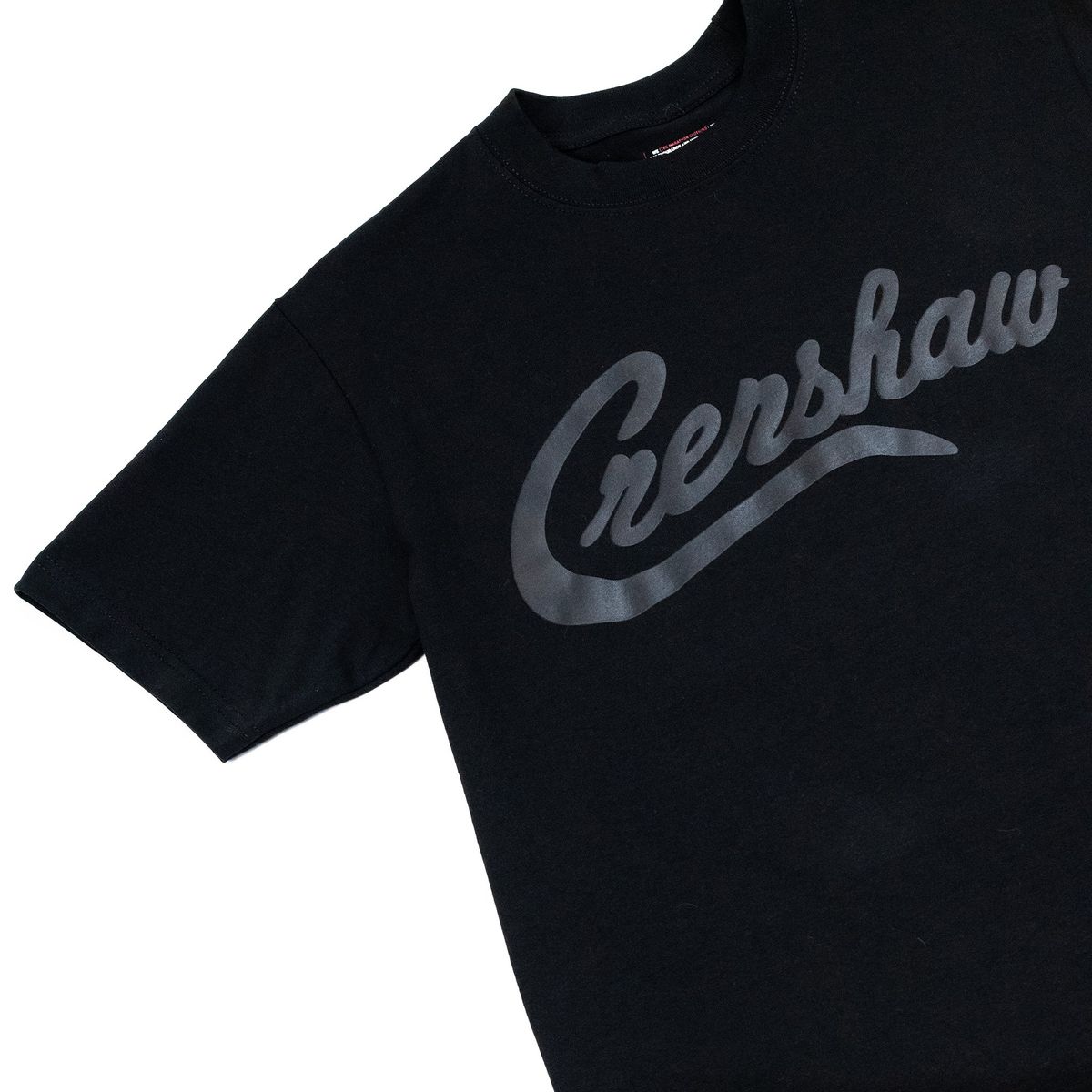 Limited Edition Crenshaw Tee Black Black Heavyweight 100% Cotton Crewneck
Tee with Woven TMC Flag and Screen Print Marathon Stacked Logo
On Sleeve and Back Neck