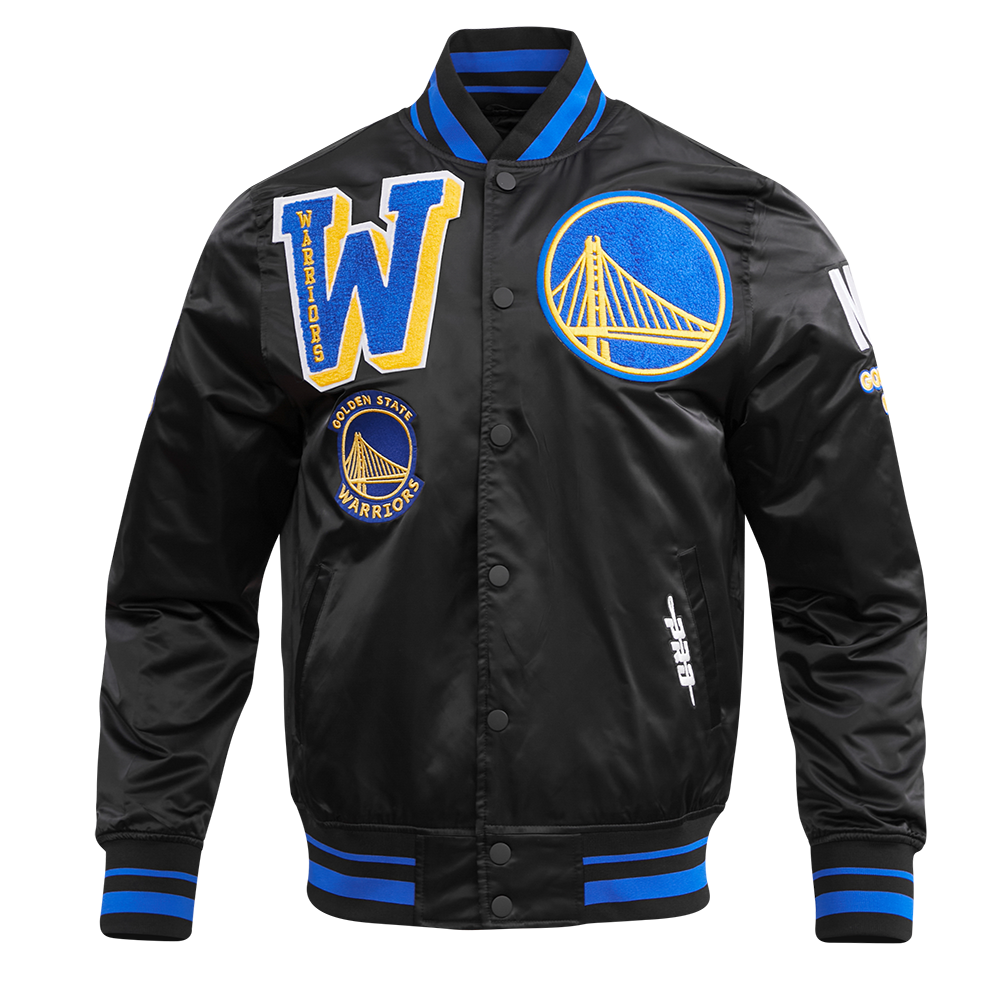 Pro Standard Golden State Warriors Mash Up Rib Satin Jacket in Black and Blue with BGW6515719-BRB product code