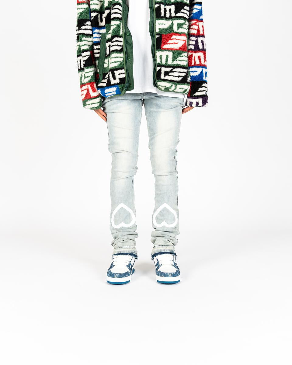PHEELINGS Luminous Love Light Blue Flare Stack Denim jeans with stylish flare design and light blue color