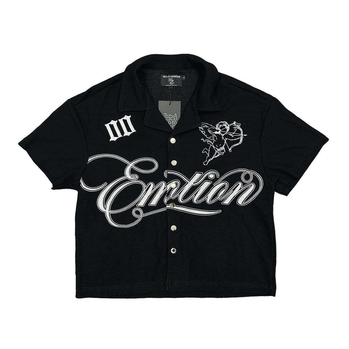 Long-sleeve black signature button-up shirt from Mixed Emotion, a versatile style