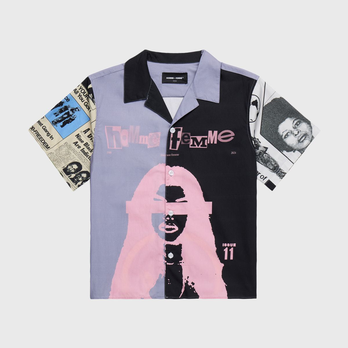 Black and purple Ransom shirt with contrast collar, showcasing sublimated art design on front and back