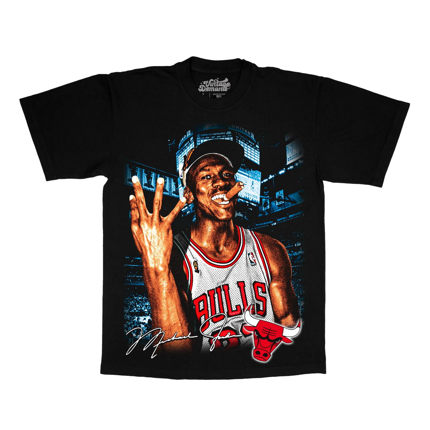 Vintage Demand MJ 4th Ring black t-shirt with jumbo print, dropped shoulder, and 100% cotton fabric