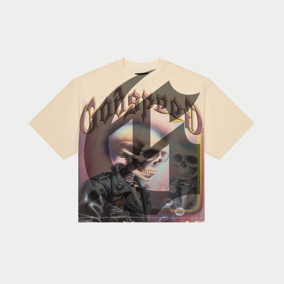 Limited edition Godspeed Man In The Mirror T-Shirt in Bone featuring 10oz washed fabric and exclusive art design