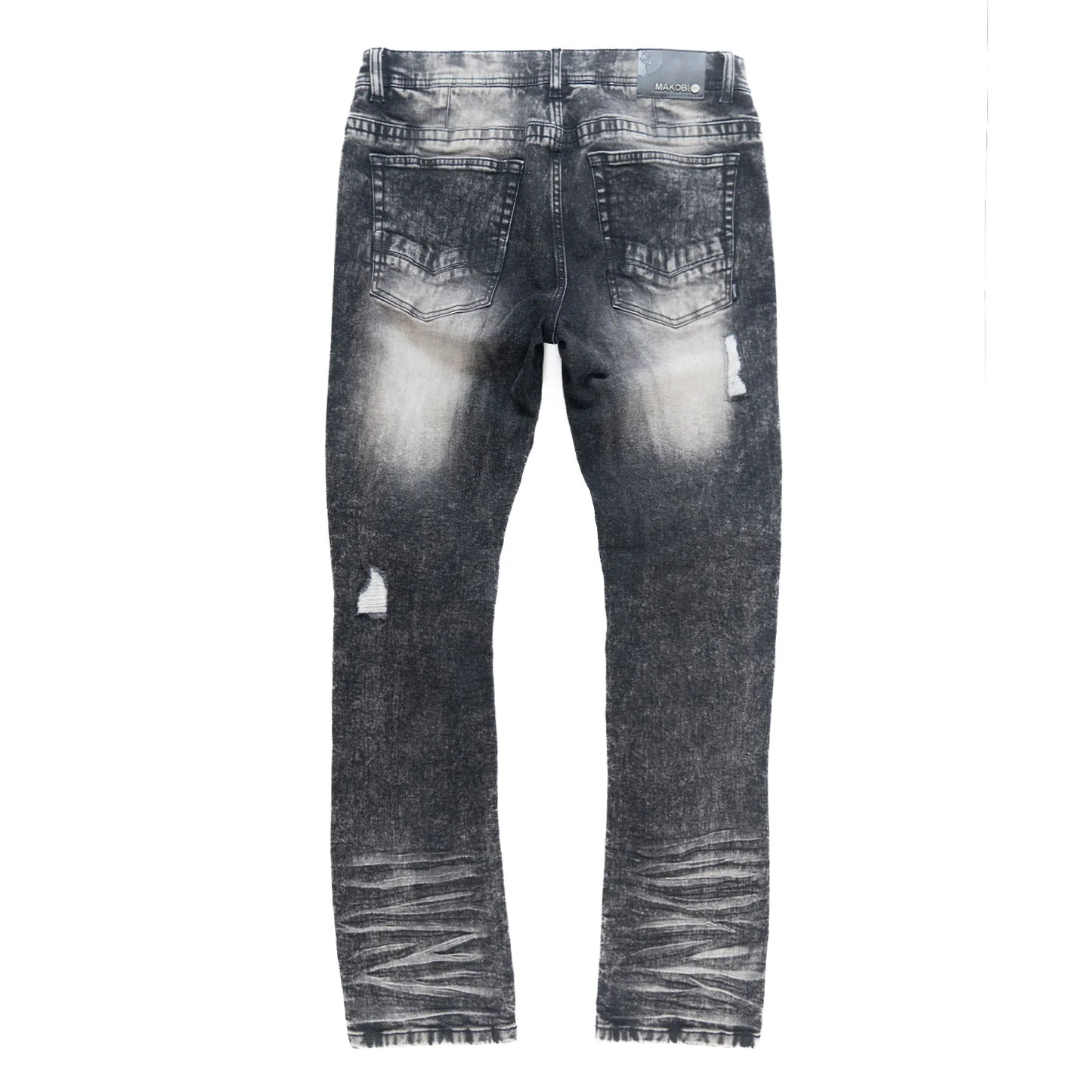 Full-length view of Makobi Moreli Black Wash Denim Jeans highlighting modern styling and comfortable fit
