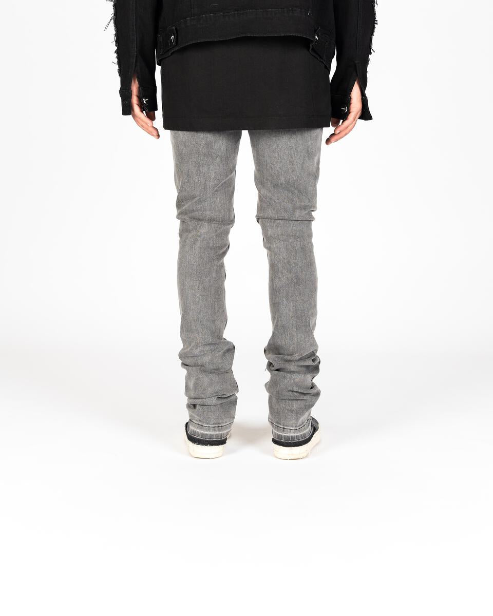 PHEELINGS Soulful Serenity Charcoal Grey Flare Stack Denim jeans with a unique and trendy design