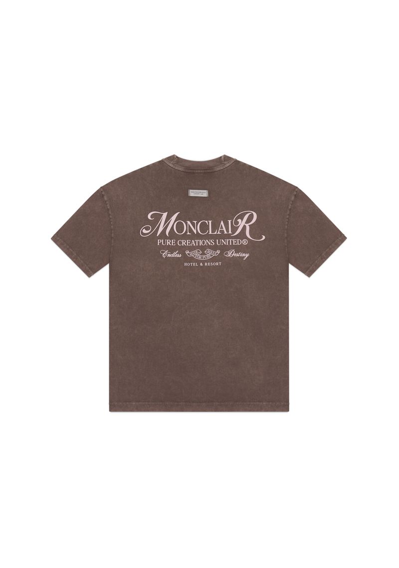 Flat lay of PURE Monclair Brown Tee showing its rich brown color and high-quality cotton material