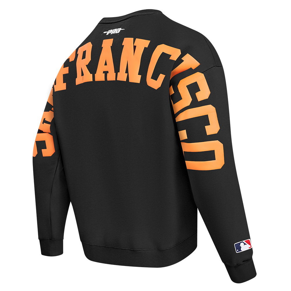 Front view of the black San Francisco Giants Wingspan Crewneck showcasing the bold team design