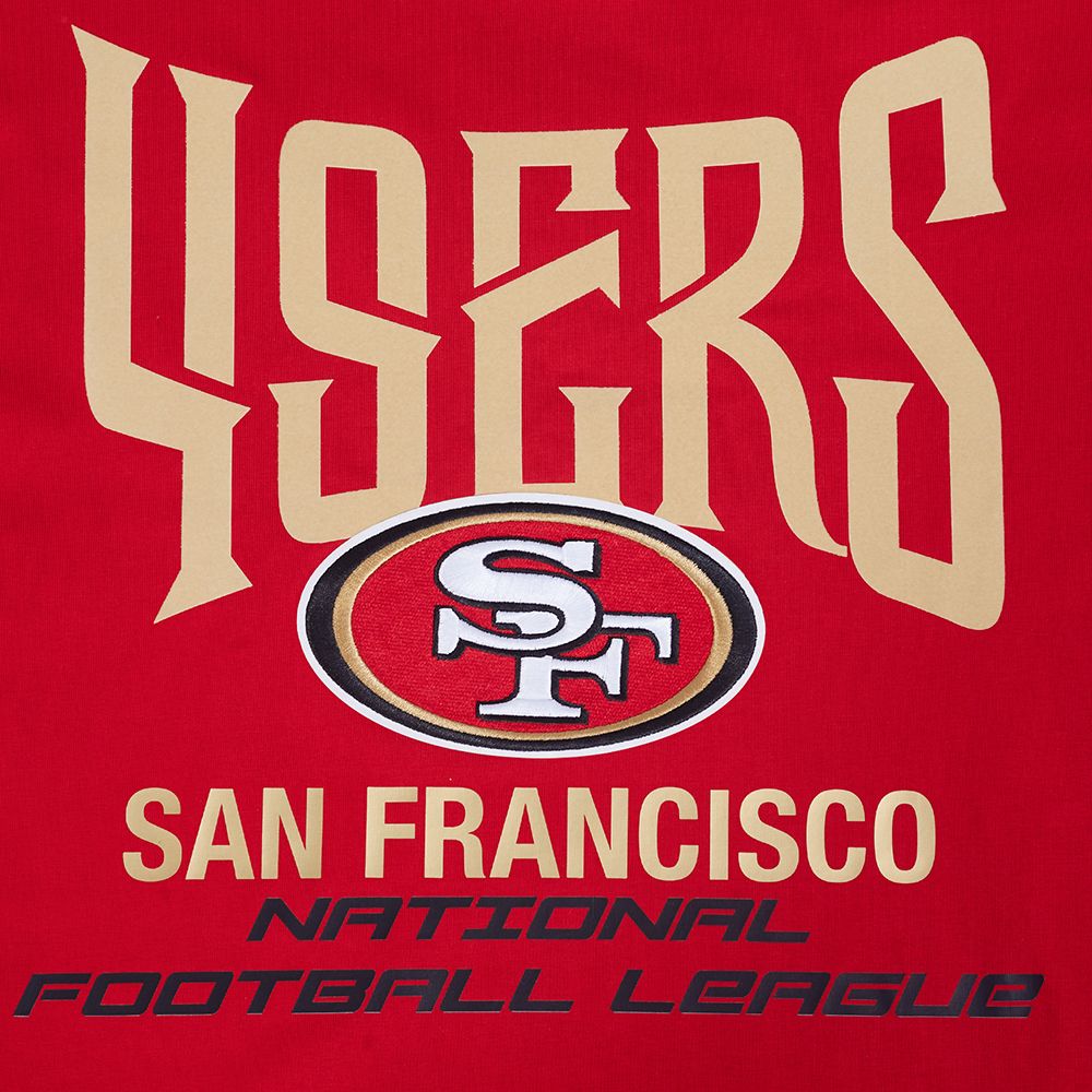 Overall display of the red San Francisco 49ers City Tour 20 T-shirt emphasizing its casual and sporty style