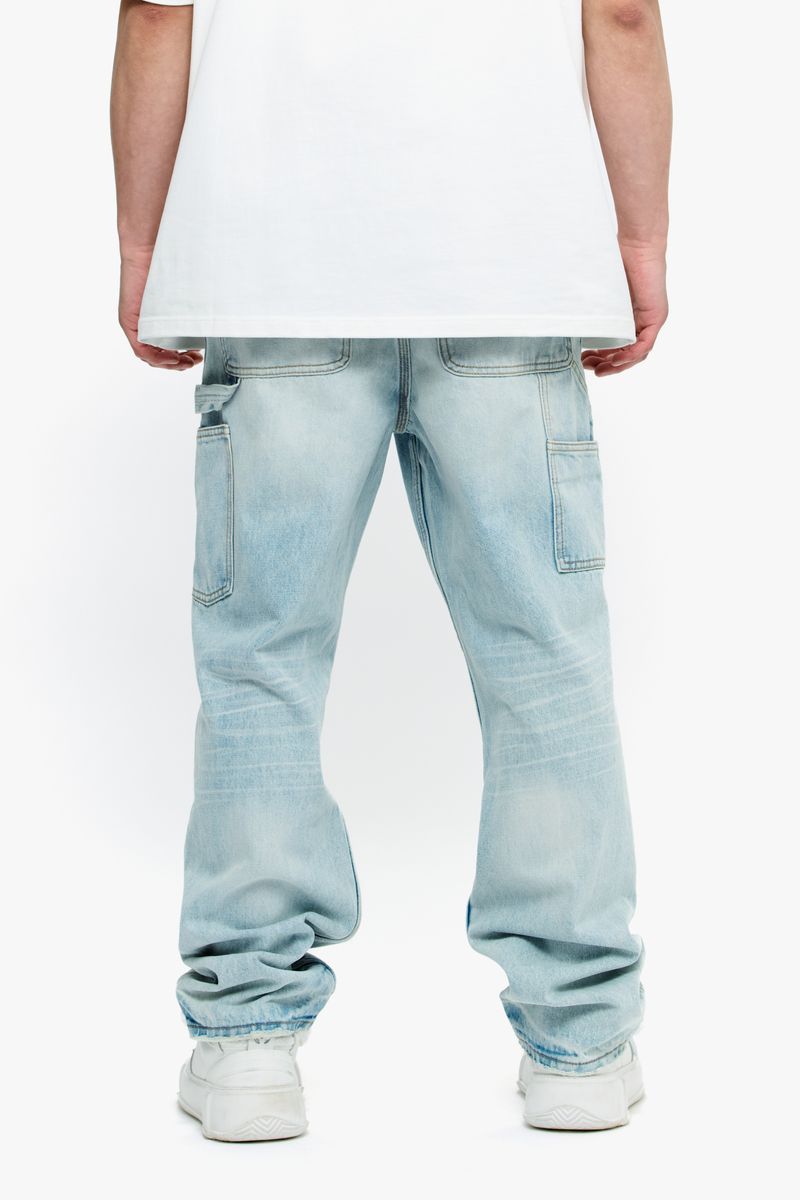 Side profile of Valabasas Mr Straight light blue wash denim jeans demonstrating silhouette