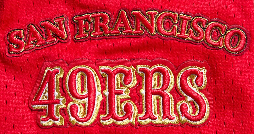 Pro Standard San Francisco 49ers Retro Classic DK 20 Short - Black/Red (FS4343594-BRK) back view, showcasing the team name and logo