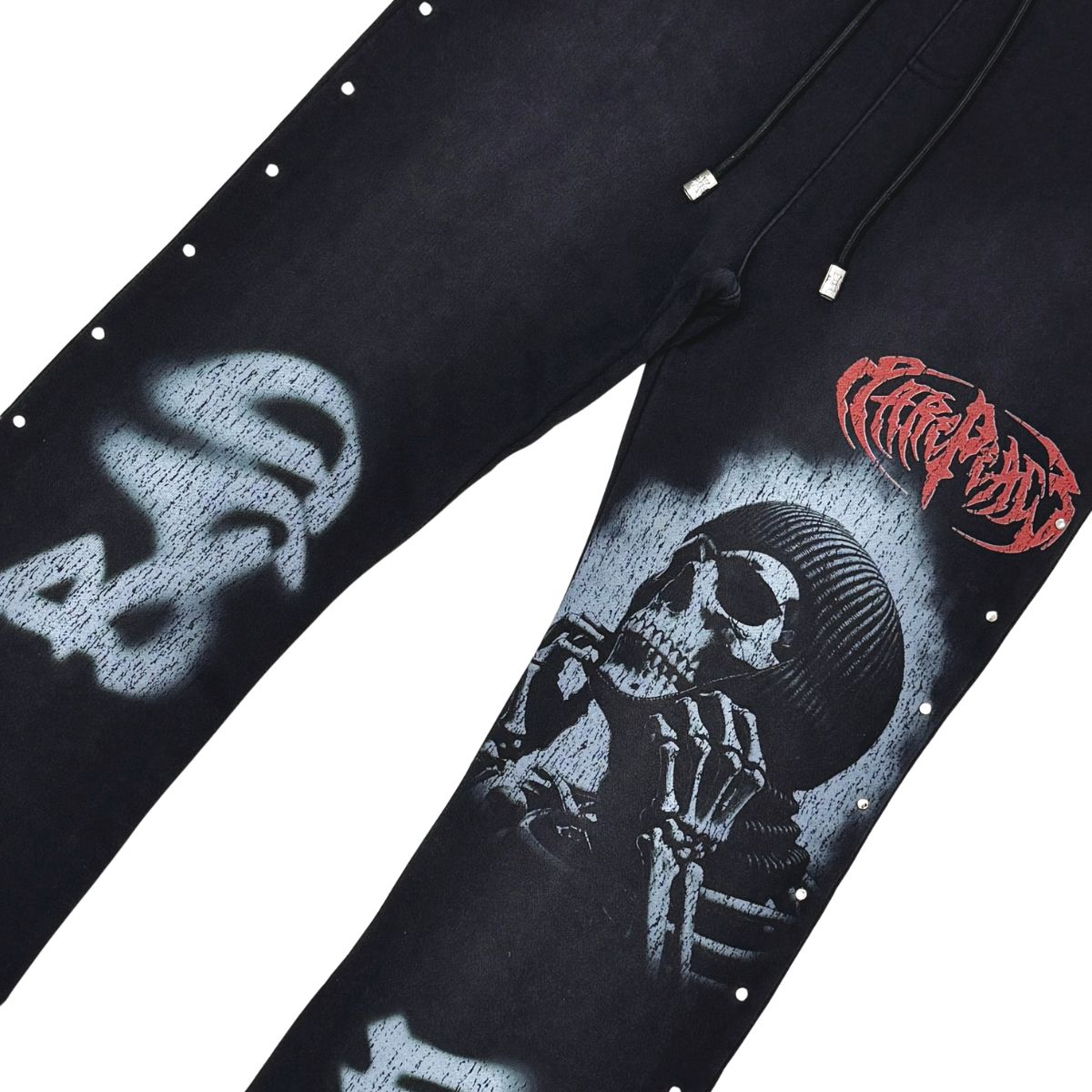 Comfortable black jogger with rhinestone embellishments and RP Skull graphic for a bold, trendy look