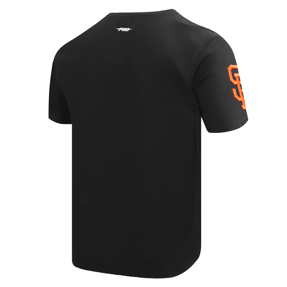 Pro Standard black men's short sleeve tee showcasing the San Francisco Giants team script and tail accents