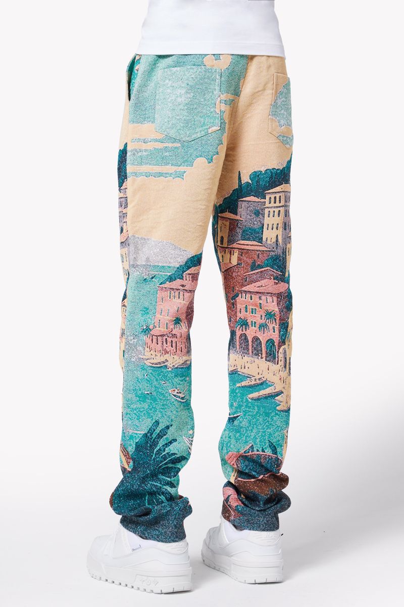 Guapi Portofino Tapestry Pants, high-waisted, wide-leg trousers with intricate floral pattern