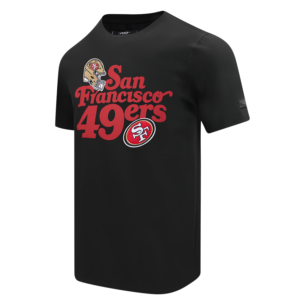 Black men's 49ers short sleeve souvenir tee from Pro Standard with bold team insignia