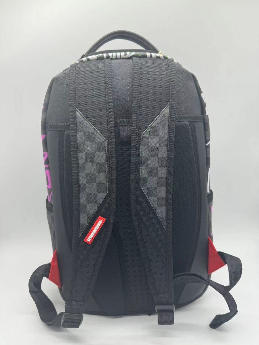 Close-up of the front of the Sprayground Spray Poetry Backpack highlighting detailed artwork and sturdy zippers