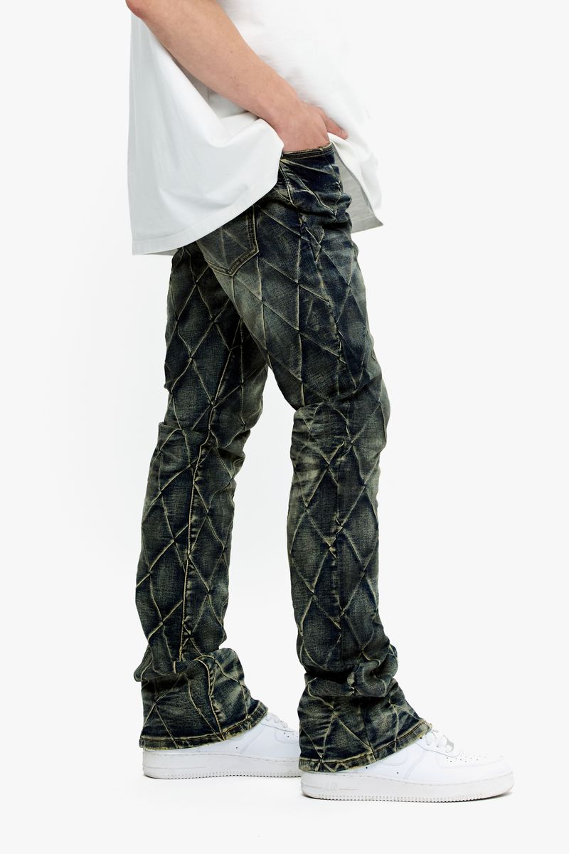 Valabasas blue vintage stacked denim jeans with tire texture detailing
