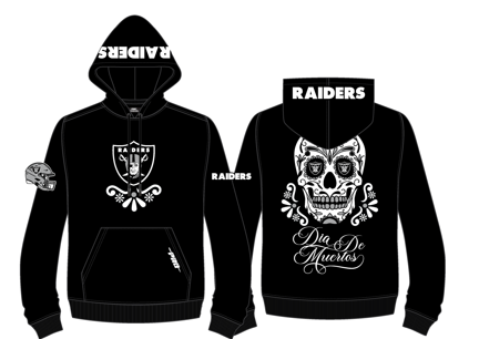 Black Pro Standard Las Vegas Raiders Sugar Skull Hoodie featuring intricate sugar skull design