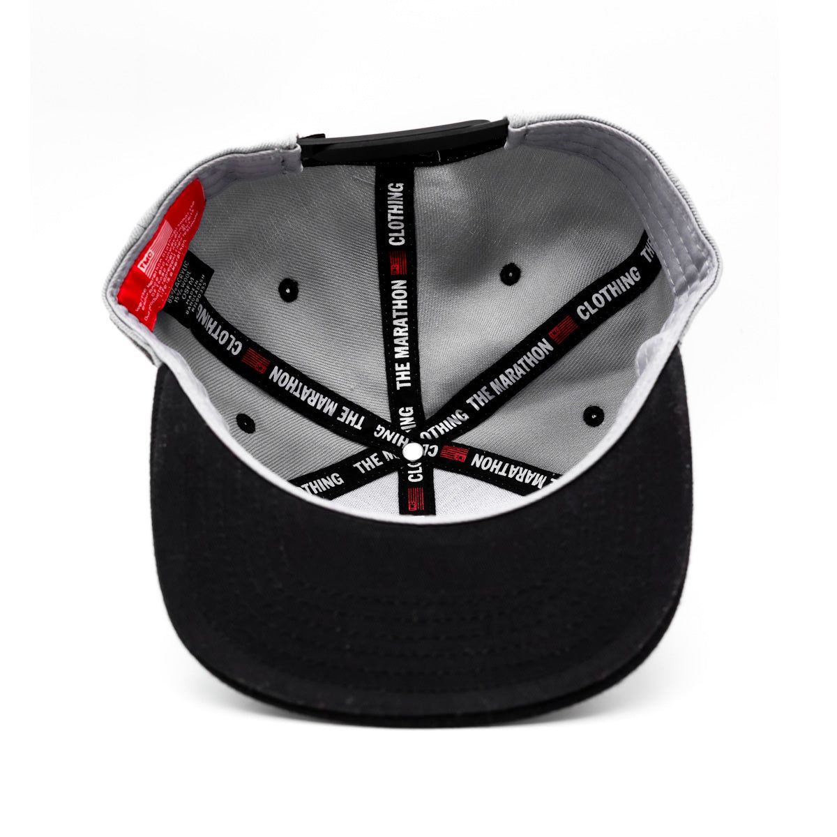 Stylish Two Tone Snapback with Embroidered TMC Flag Logo and Woven TMC Flag Label at Back