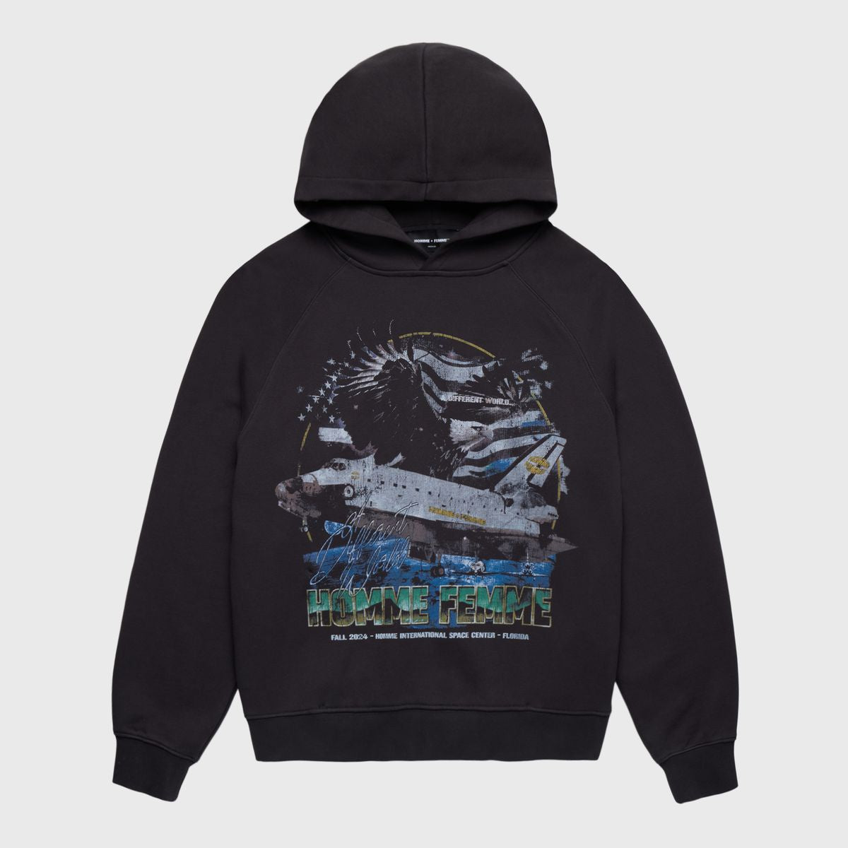 Space Ship Hoodie in Black, a unisex hoodie in a futuristic design