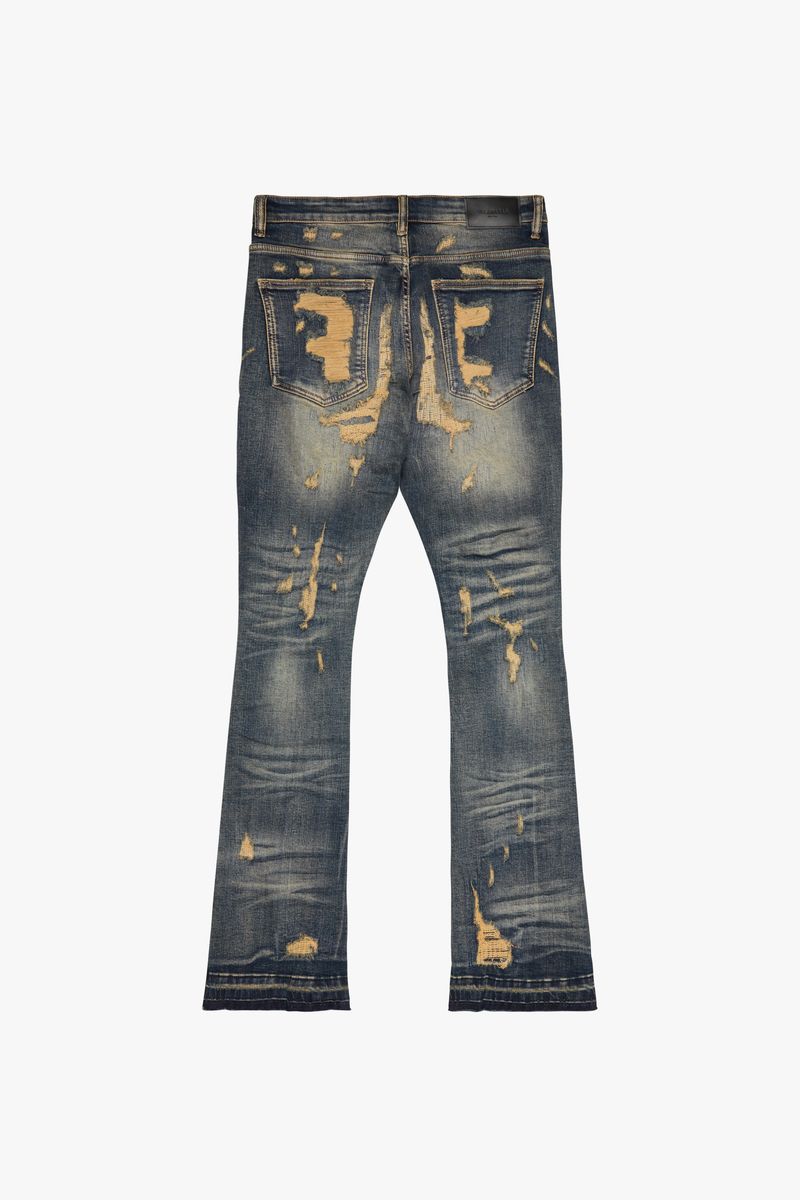 Valabasas Tearaway Dark Vintage Wash Stacked Denim Jeans with unique distressed detailing and comfortable fit