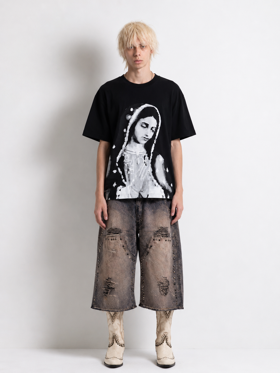 Heaven Virgen De Guadalupe/Arc Logo Tee - Black/Cream