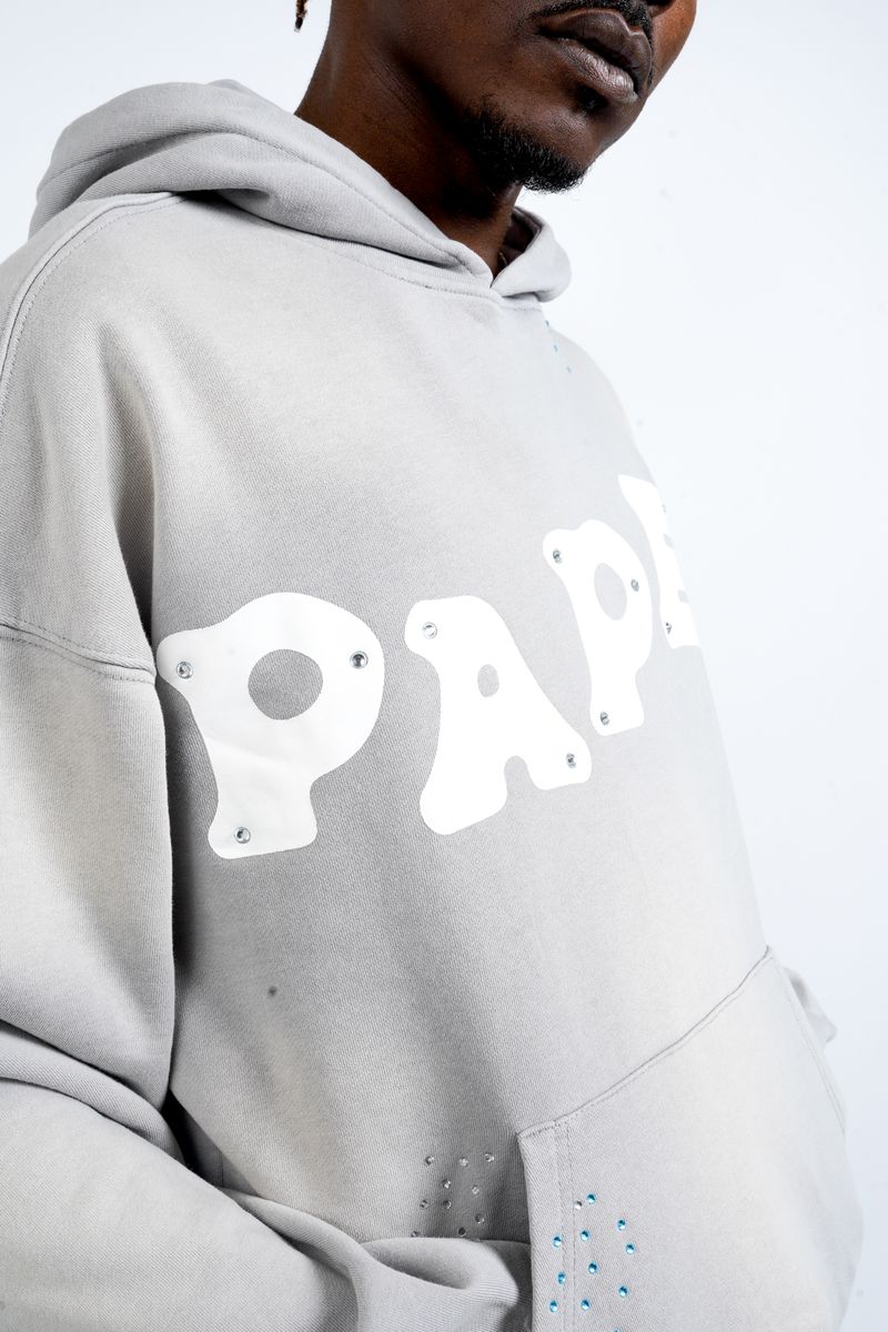 Paper Money "Paper" Rhinestone Grey Pullover Hoodie