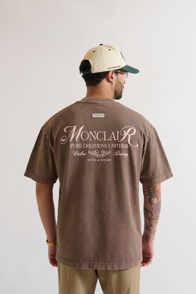 PURE Monclair Brown Tee front view showcasing oversized fit and classic brown color