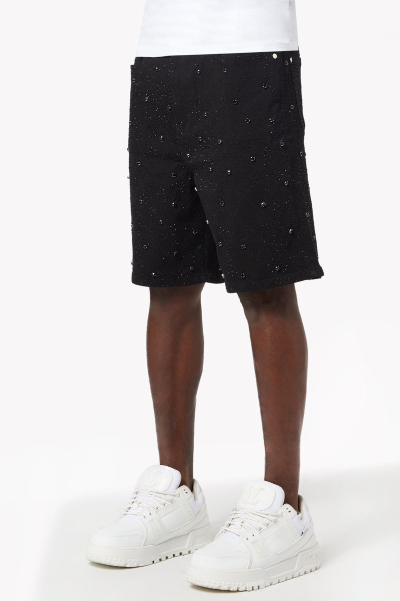 Guapi All Black Embellished Denim Shorts featuring intricate embellishments and stylish design for trendy summer wear