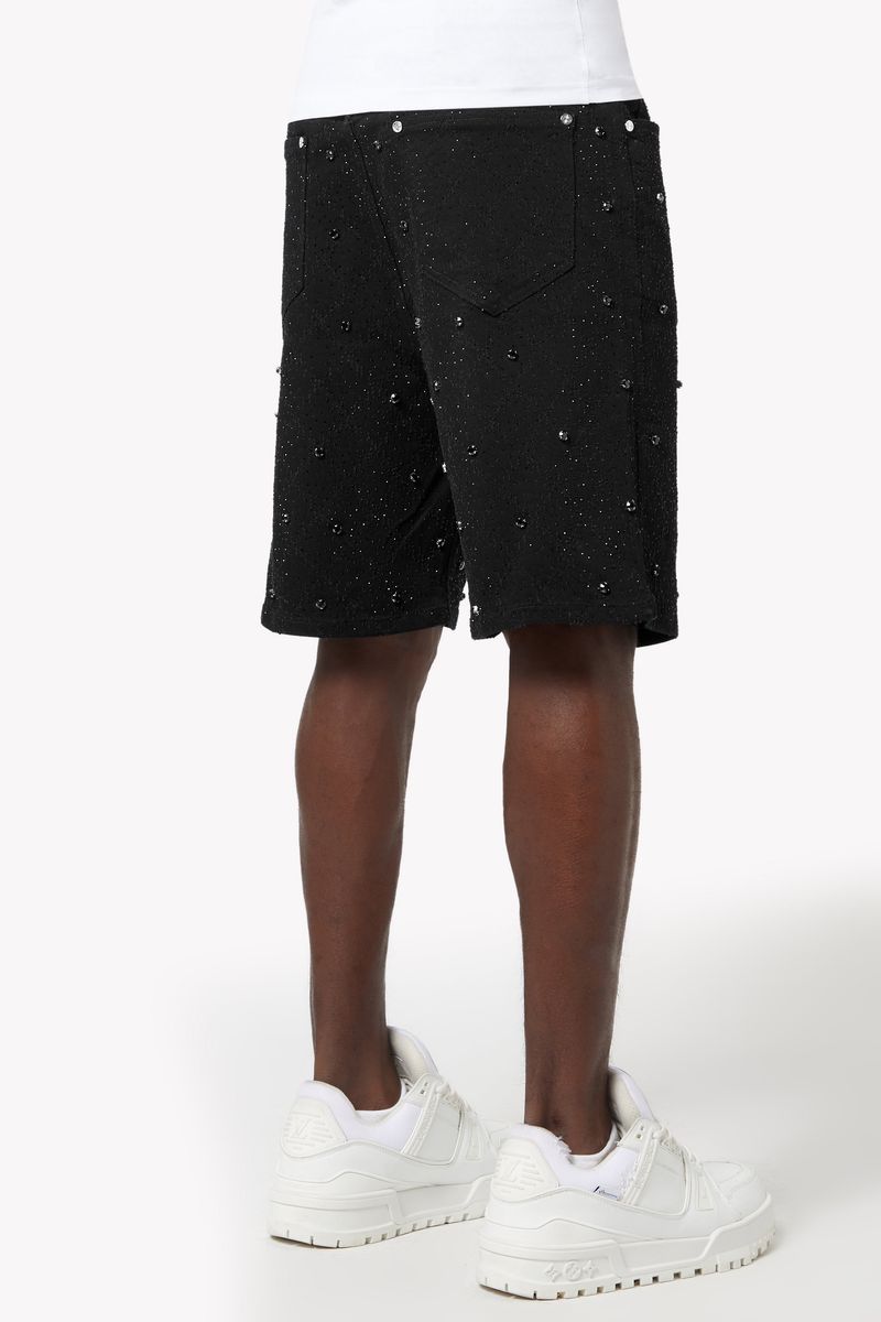 Guapi All Black Embellished Denim Shorts featuring intricate embellishments and stylish design