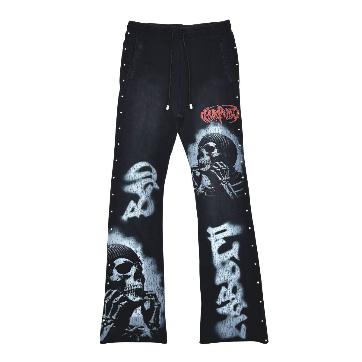 Stylish black washed jogger featuring a rhinestone RP Skull design and stacked construction