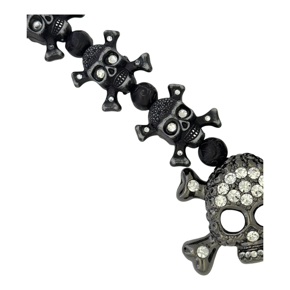 Handmade black skull and crossbones necklace with Austrian crystal accents