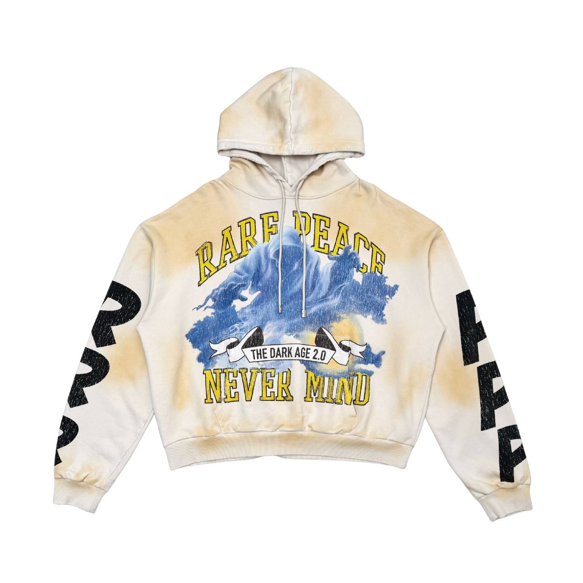 Rare Peace "Dark Age 2.0" Rhinestone Washed Ecru Pullover Hoodie