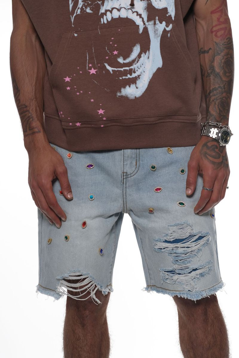 Vicious Light Blue Denim Shorts with Gem Stones and stylish design