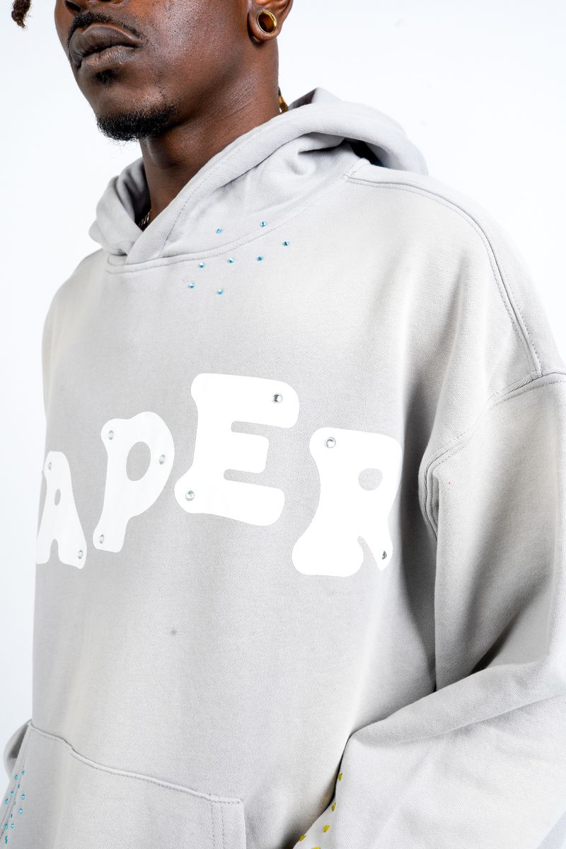 Paper Money "Paper" Rhinestone Grey Pullover Hoodie