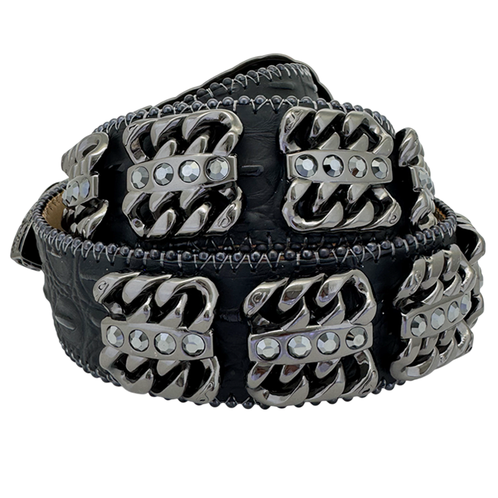 Black BB Simon Curb Chain 360 Belt with Jet Hematite accents